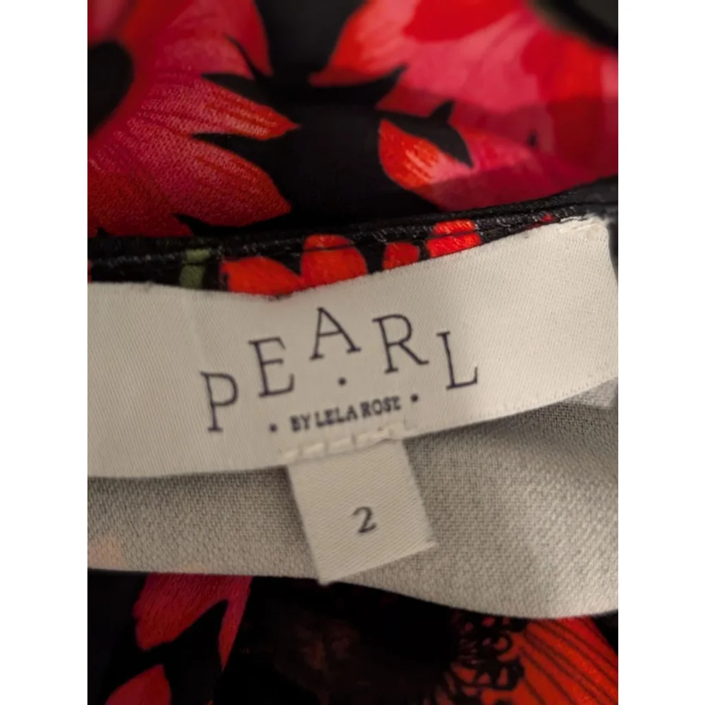 Women's Pearl by Lela Rose Black Red Floral Maxi Dress Size 2 - Picture 8 of 9